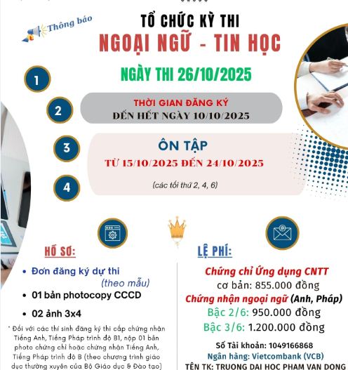 Thông báo tổ chức Kỳ thi Ngoại ngữ - Tin học ngày 26/10/2025