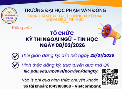 THÔNG BÁO THI NGOẠI NGỮ - TIN HỌC KỲ THI THÁNG 02.2026