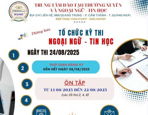 Thông báo tổ chức Kỳ thi Ngoại ngữ - Tin học ngày 24/8/2025
